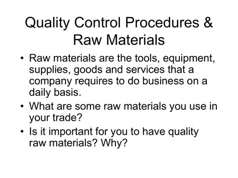 quality control of raw material